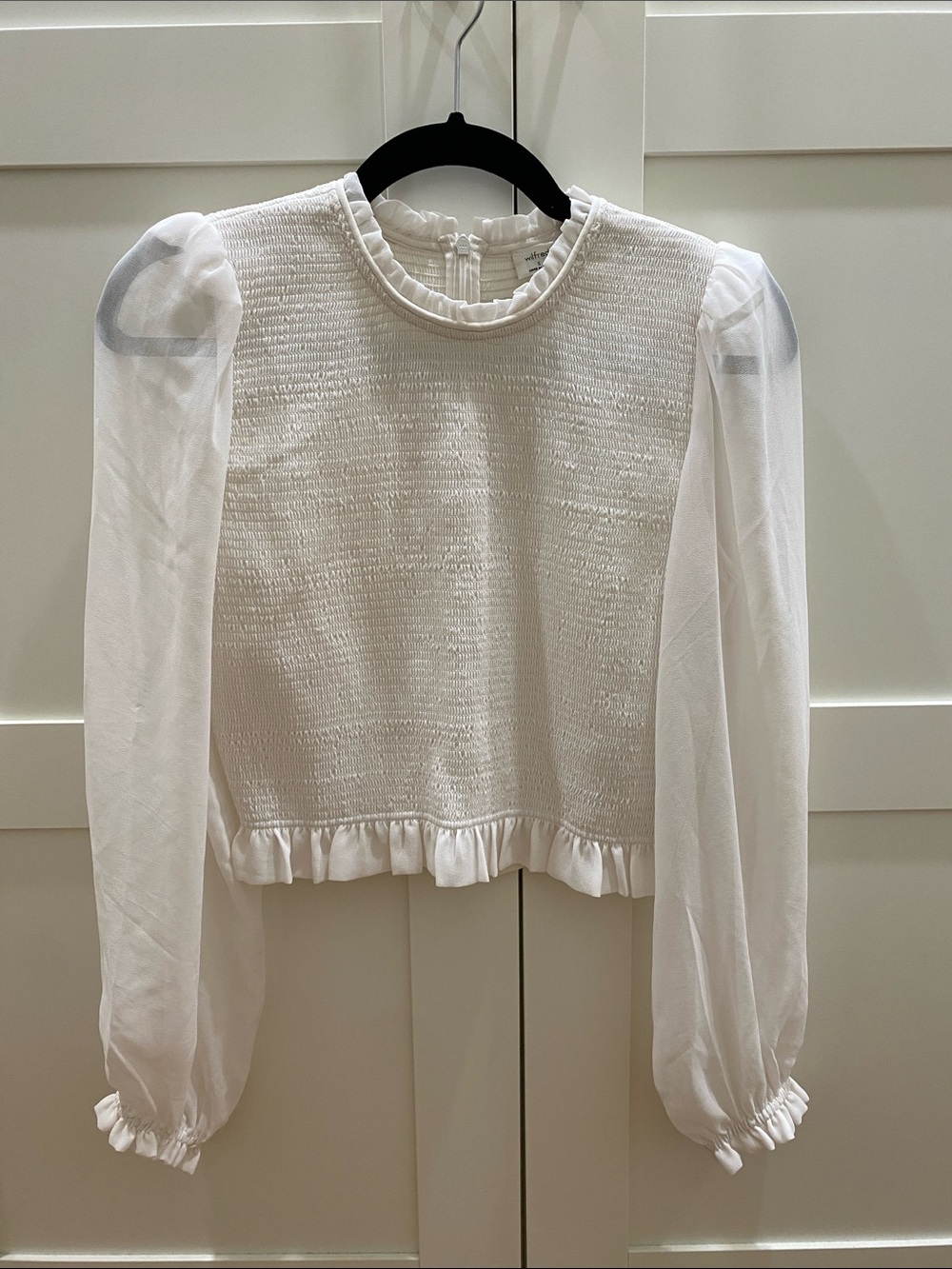 Wilfred / Aritzia White Ruffled Smocked Bodice Blouse - S